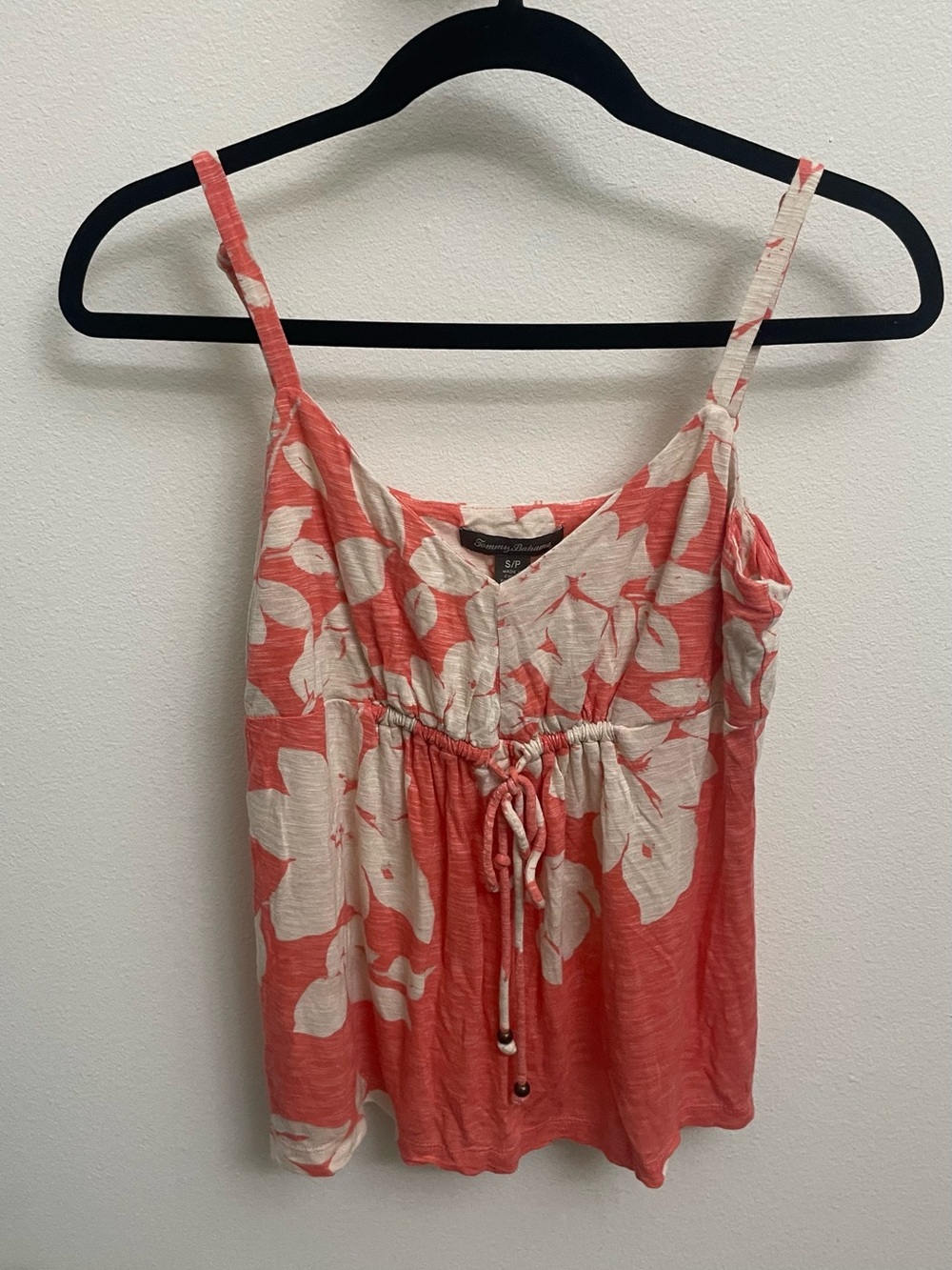 Tommy Bahama Coral and Cream Floral Drawstring Camisole Top